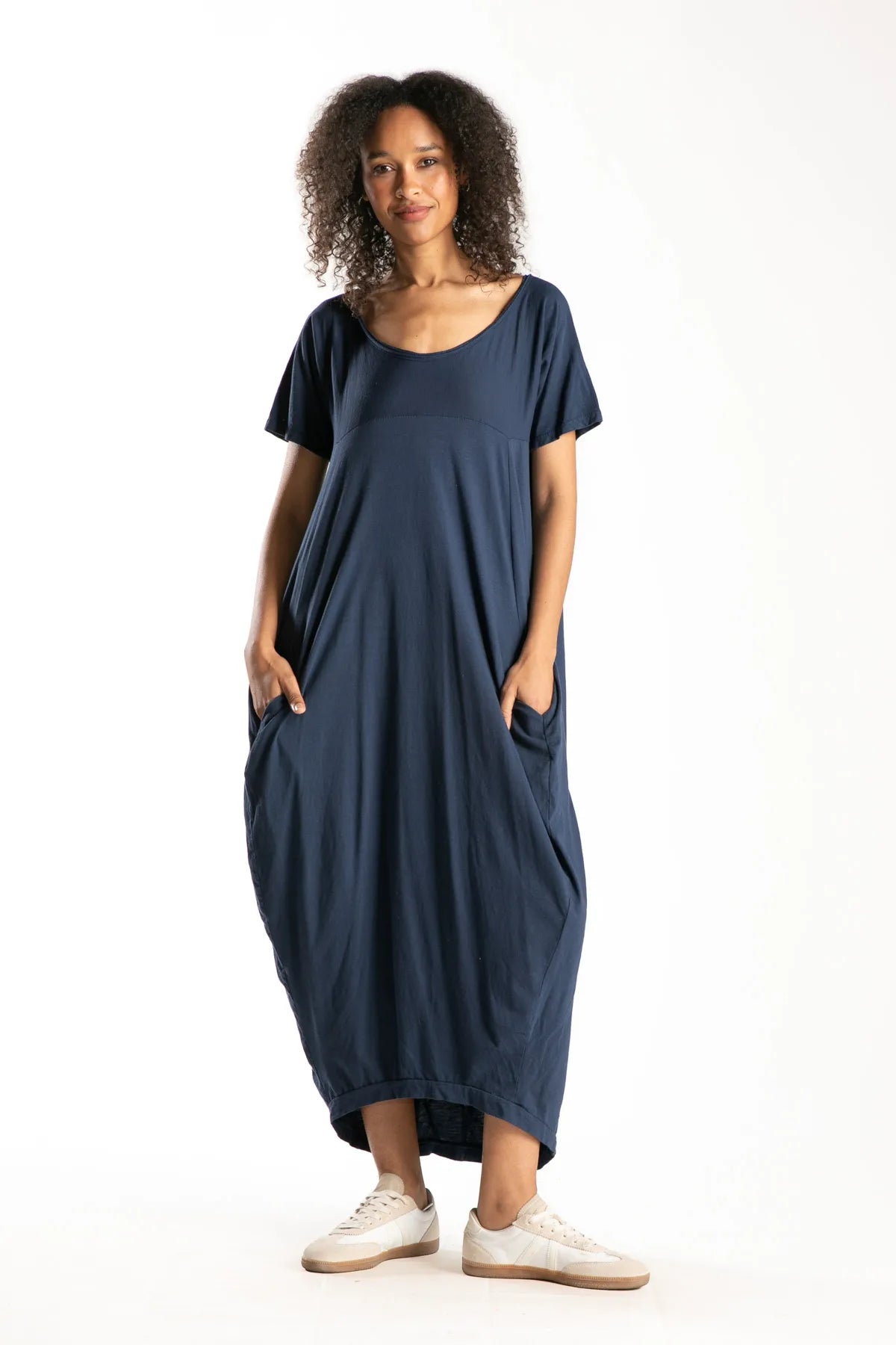 Ragga Vestido Baura casual manga corta de mujer 100% algodón azul marino vista frontal