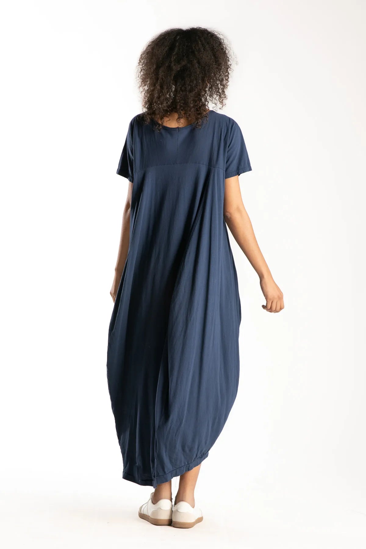 Ragga Vestido Baura casual manga corta de mujer 100% algodón azul marino largo espalda