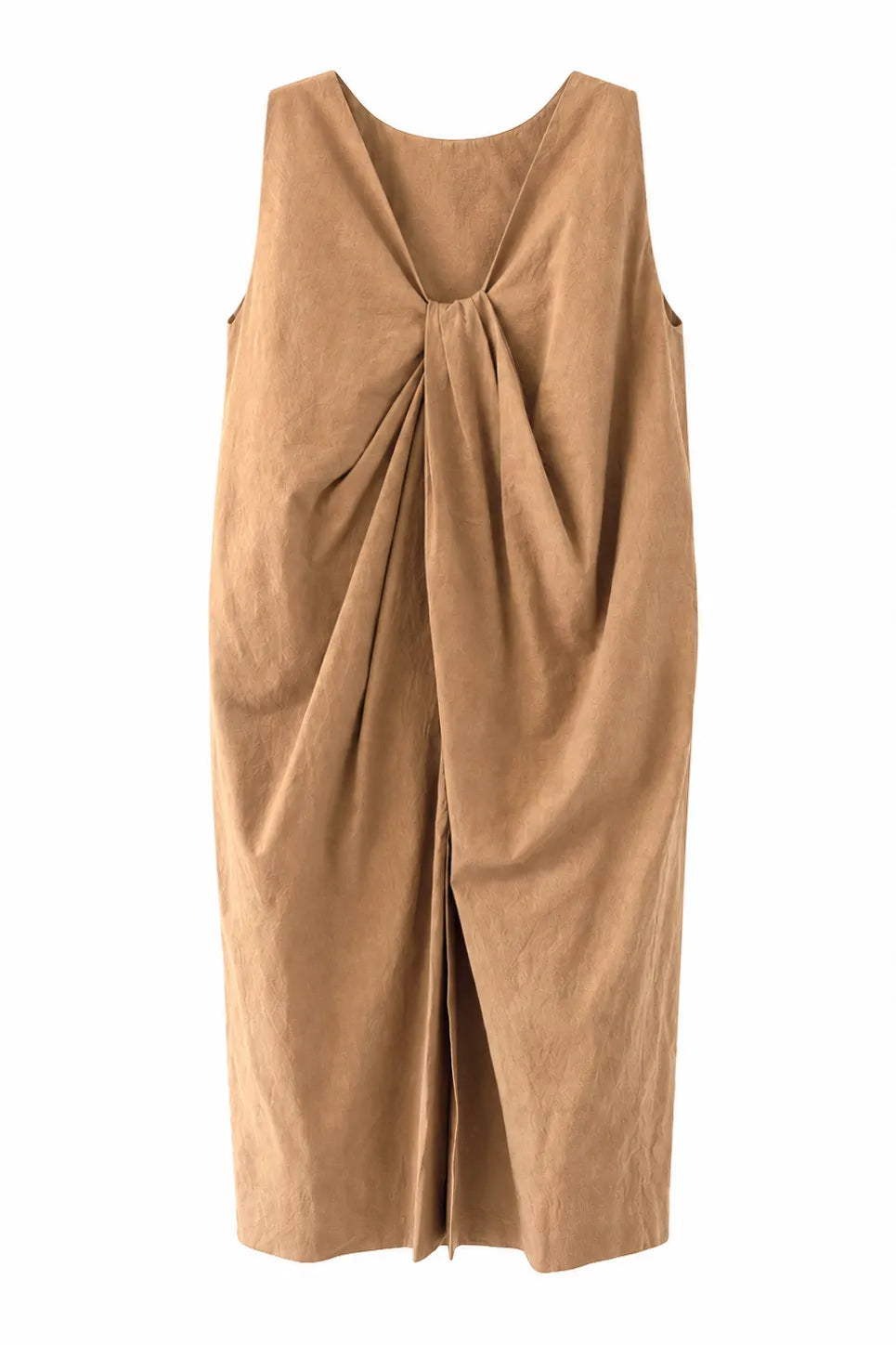 Vestido Algodon Drapeado Espalda Caramelo