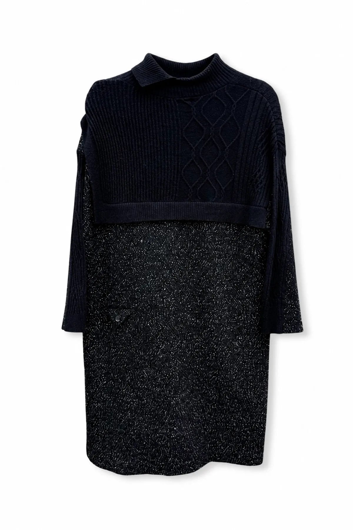 Vestido Lana Relieve Negro
