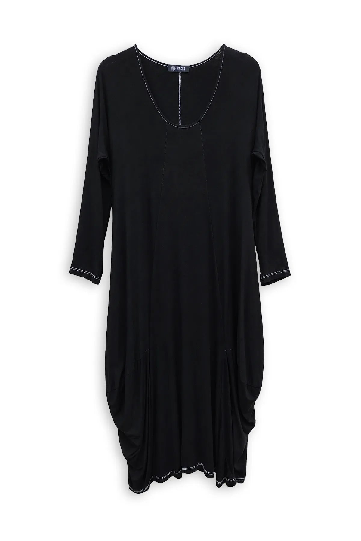 Vestido Viscosa Negro Costuras Blancas