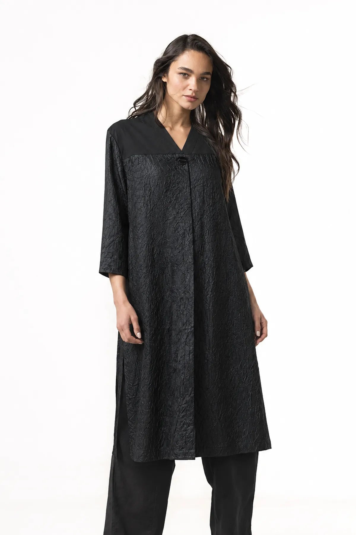 Vestido Tencel Corrugado Negro