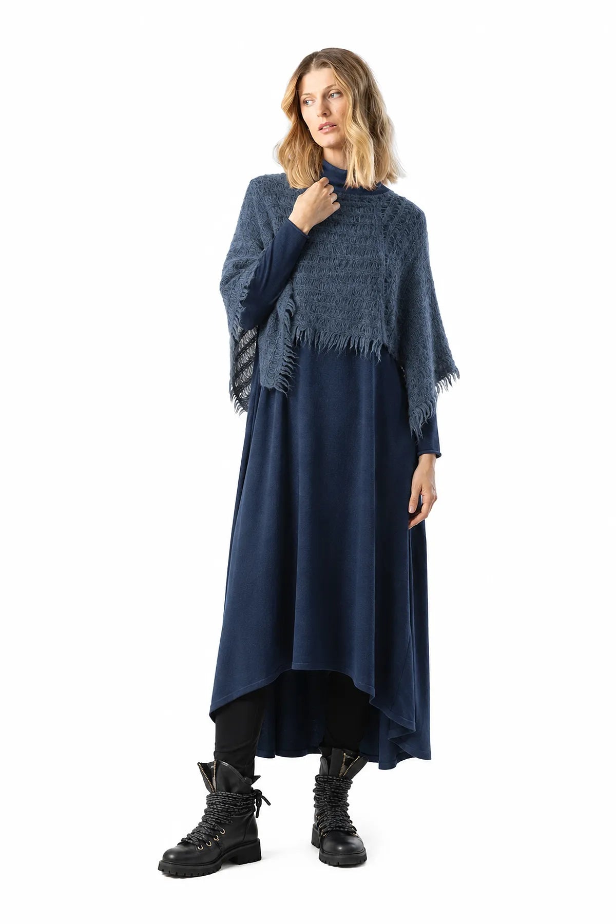 Vestido y Poncho Kid Mohair Azul