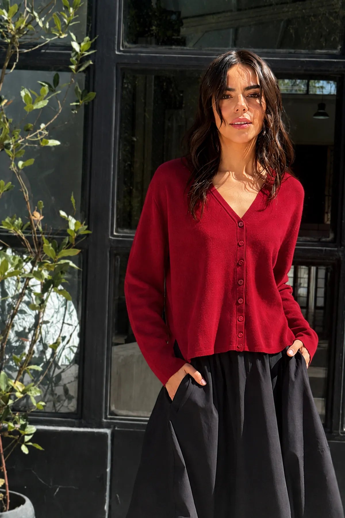 Sweater Viscosa Abotonado Rojo