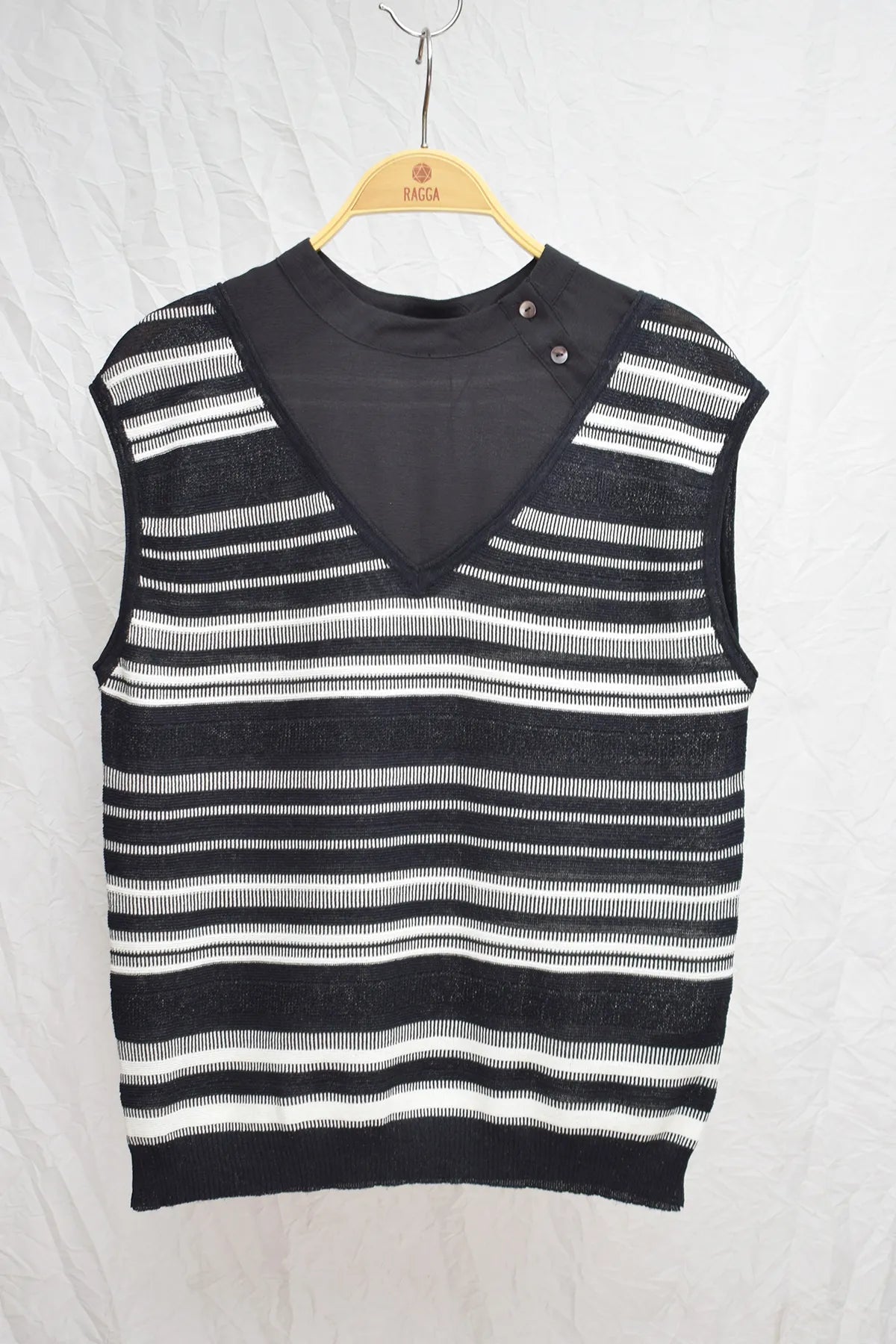 Top Franjas Cuello Con Botones