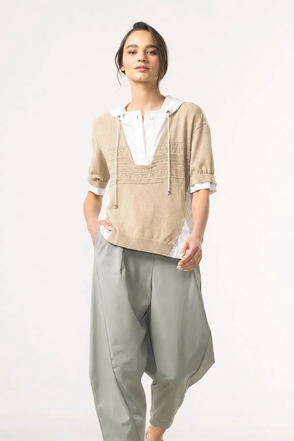 Polera Capucha Tejido