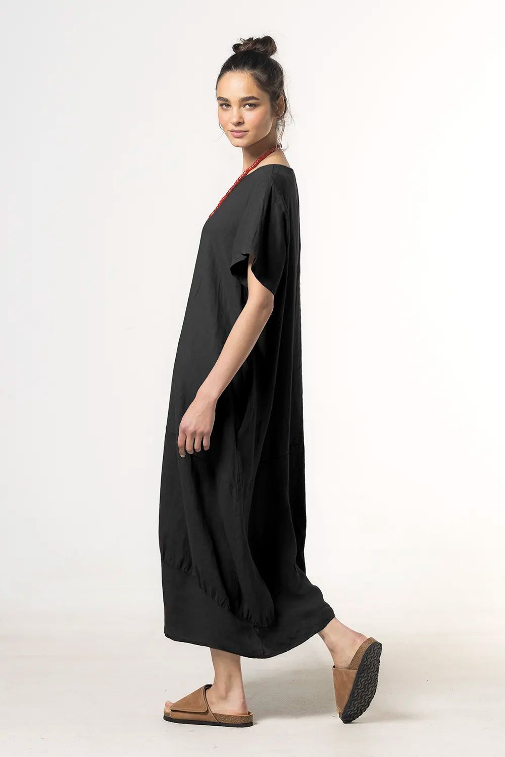RAGGA Vestido Cristina Lino Negro perfil Mujer