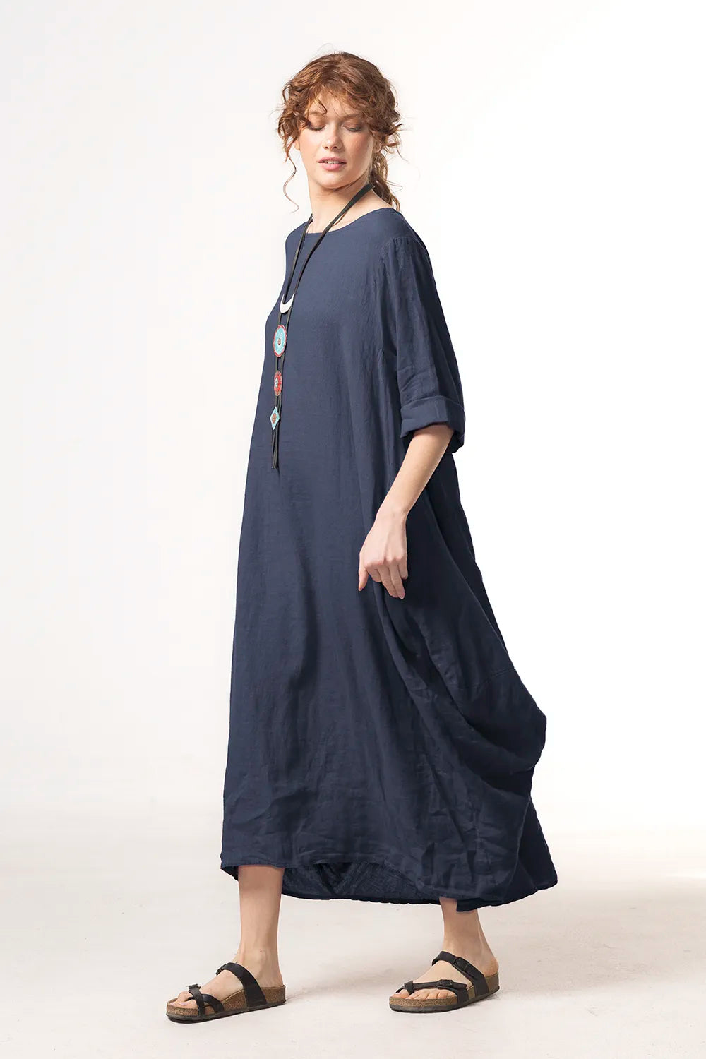 RAGGA Vestido Isidora Lino_Azul marino Mujer perfil