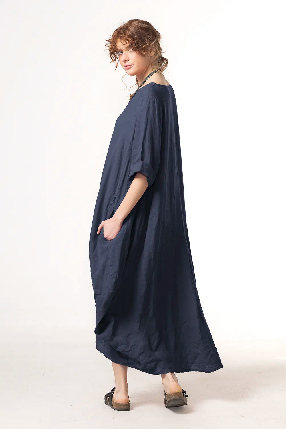 RAGGA Vestido Isidora Lino Azul marino espalda