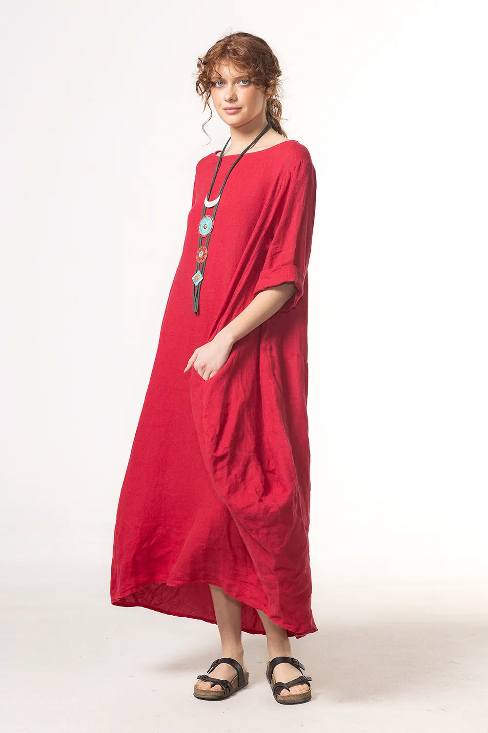 RAGGA Vestido Isidora Lino Rojo Perfil