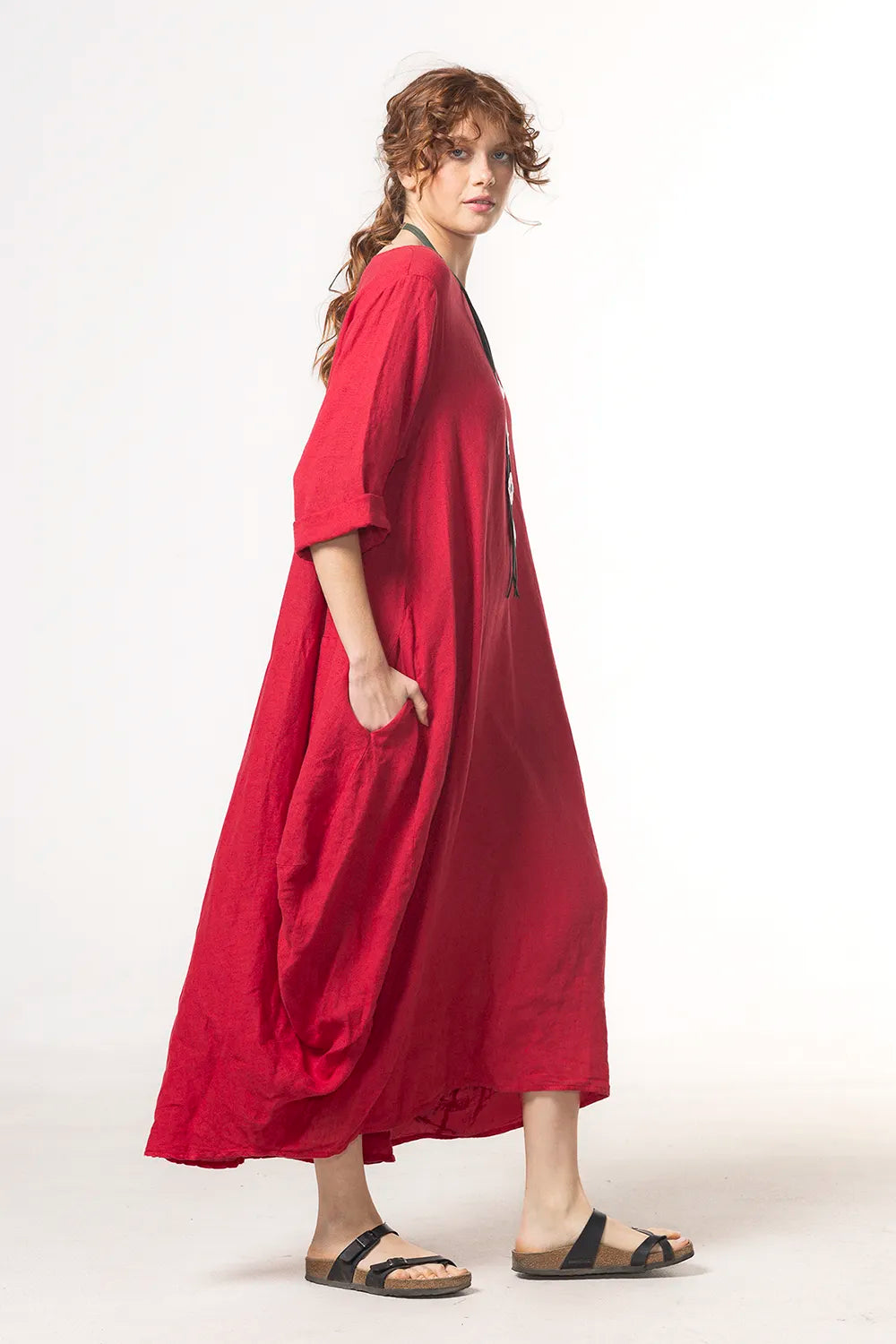 RAGGA Vestido Isidora Lino Rojo Perfil Mujer