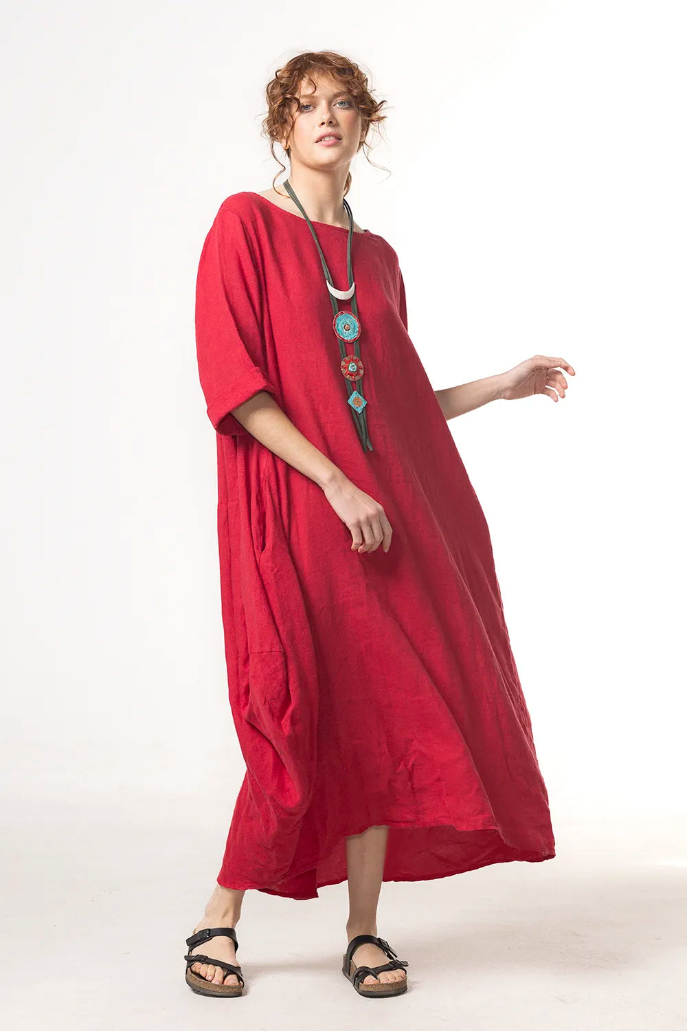 RAGGA Vestido Isidora Lino Rojo  Perfil Mujer frente