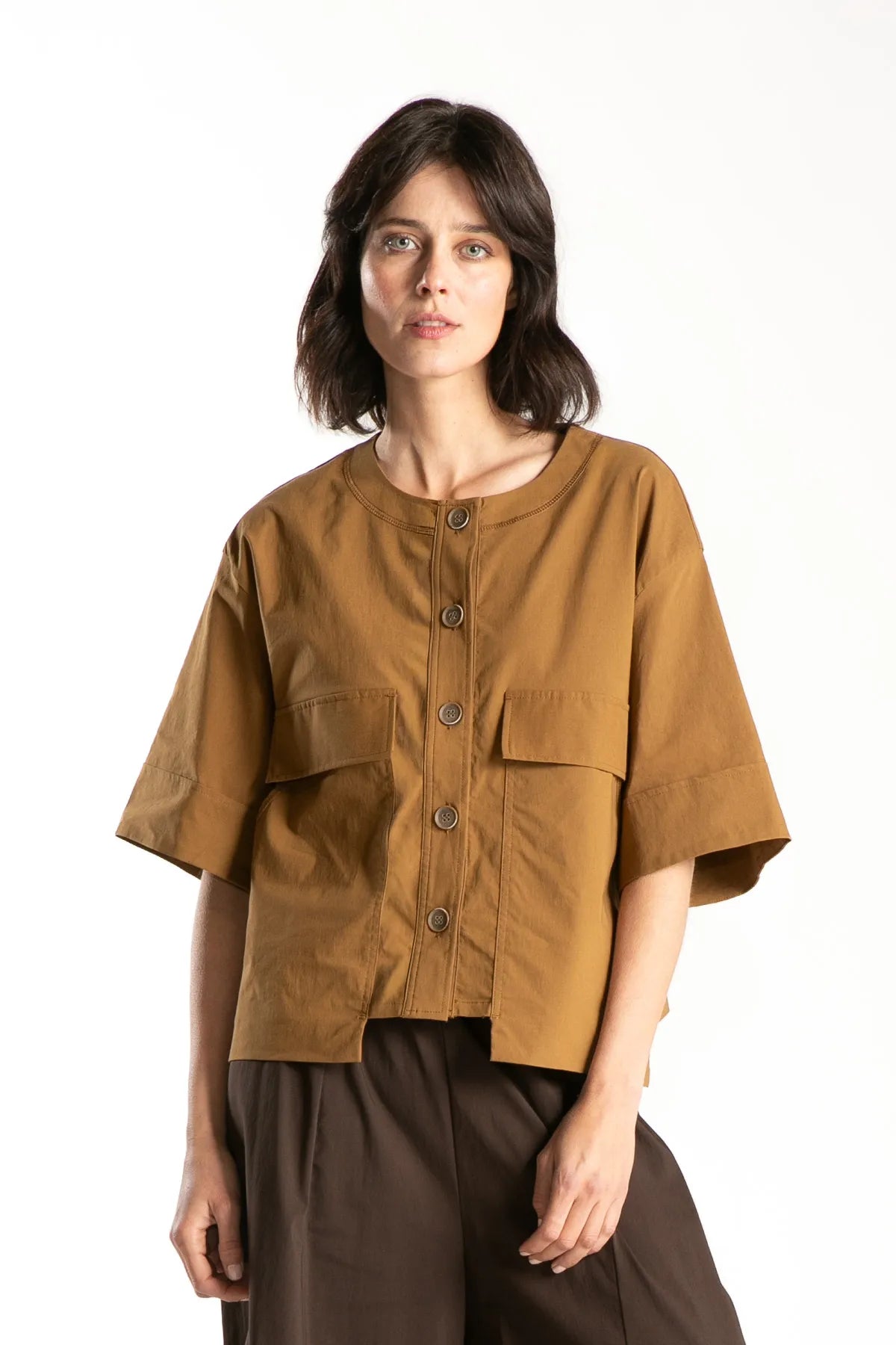 Ragga Blusa Zyne Curry abotonada algodón frente