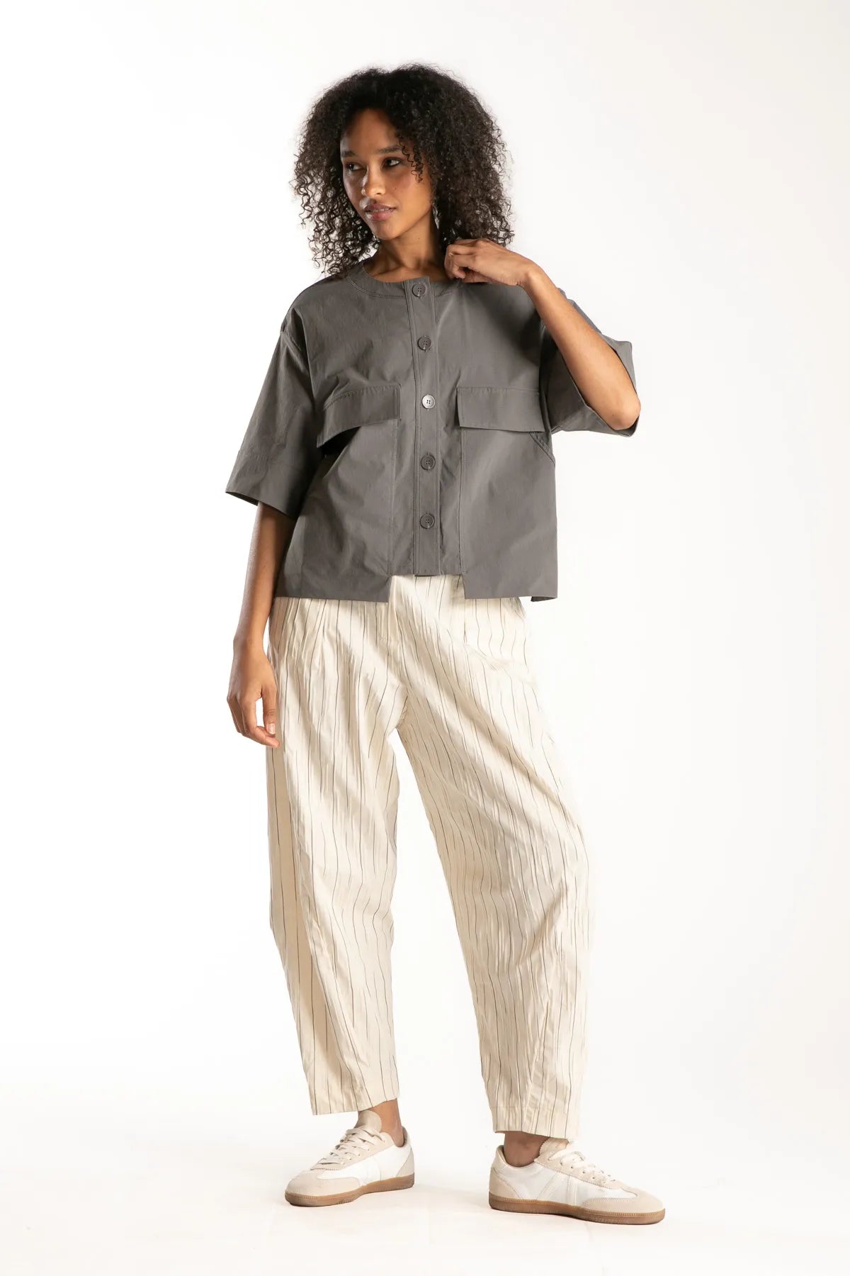 Ragga Blusa Zyne Gris frente abotonada mangas 3/4