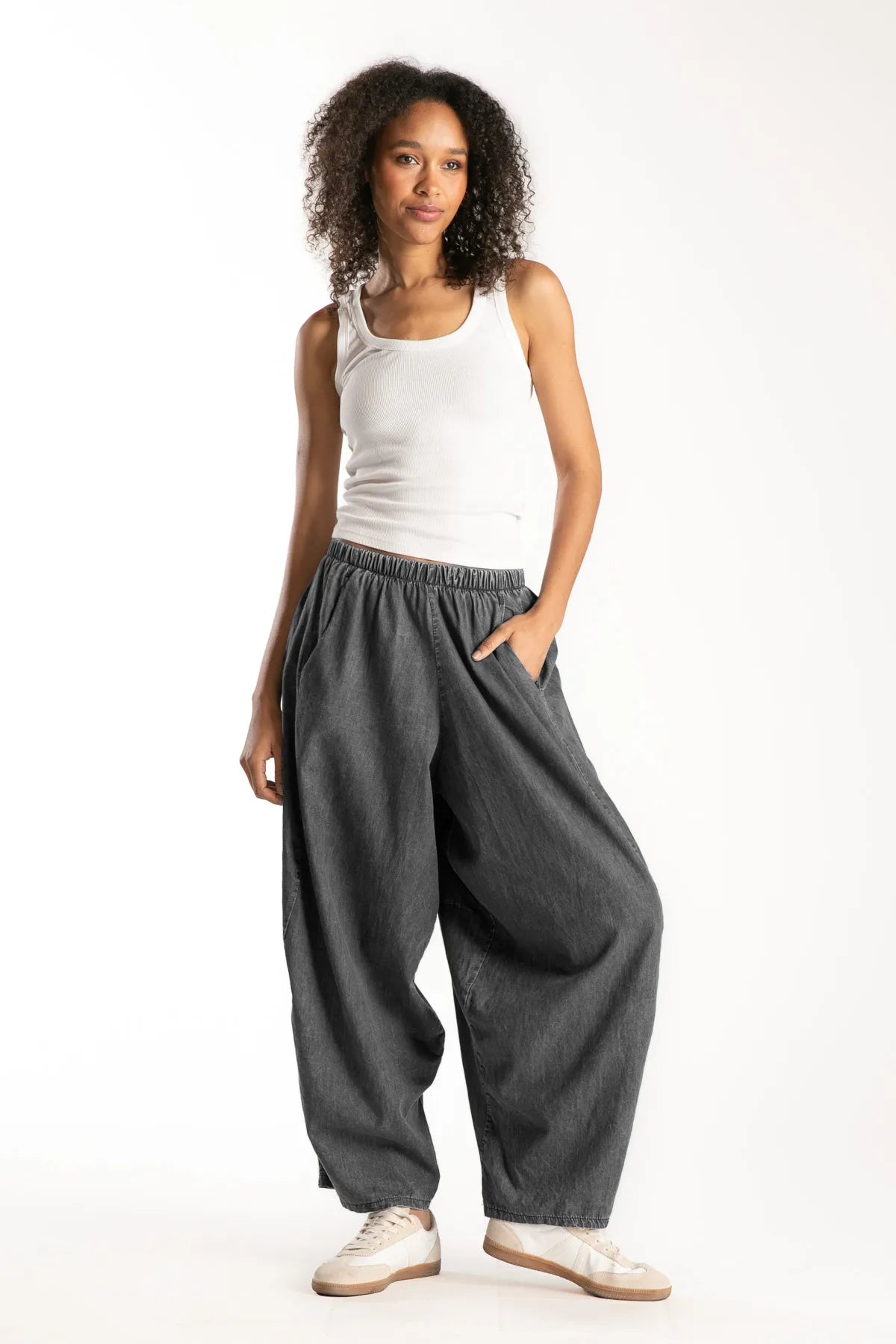 Ragga pantalón Guille gris denim bombacho de mujer bolsillos en  frente