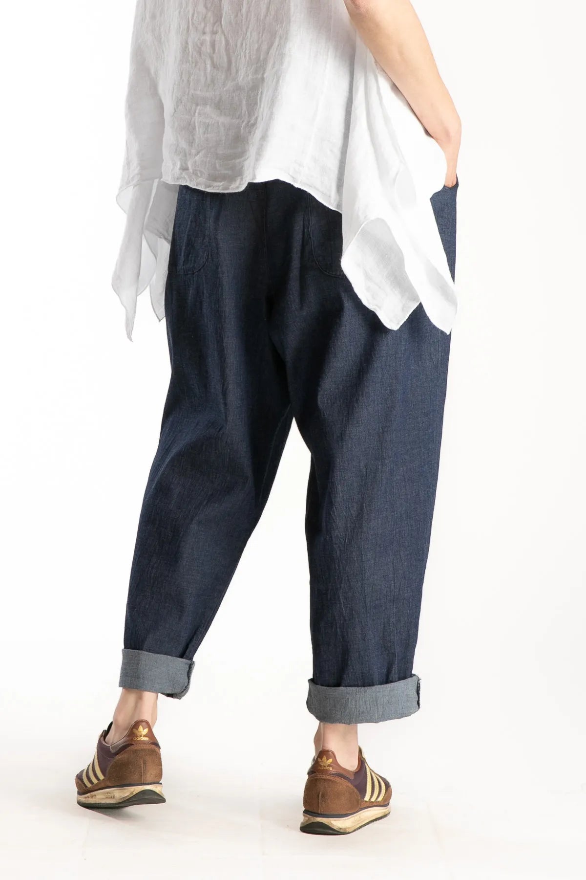 Ragga pantalón Victor denim azul de algodón bolsillos de parche espalda