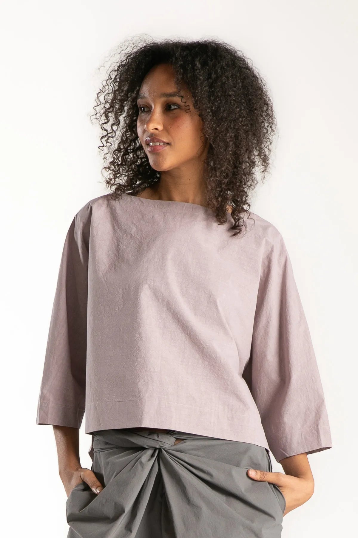 Ragga Polera Toscana de mujer casual Algodón plano lila mangas 3/4 frente
