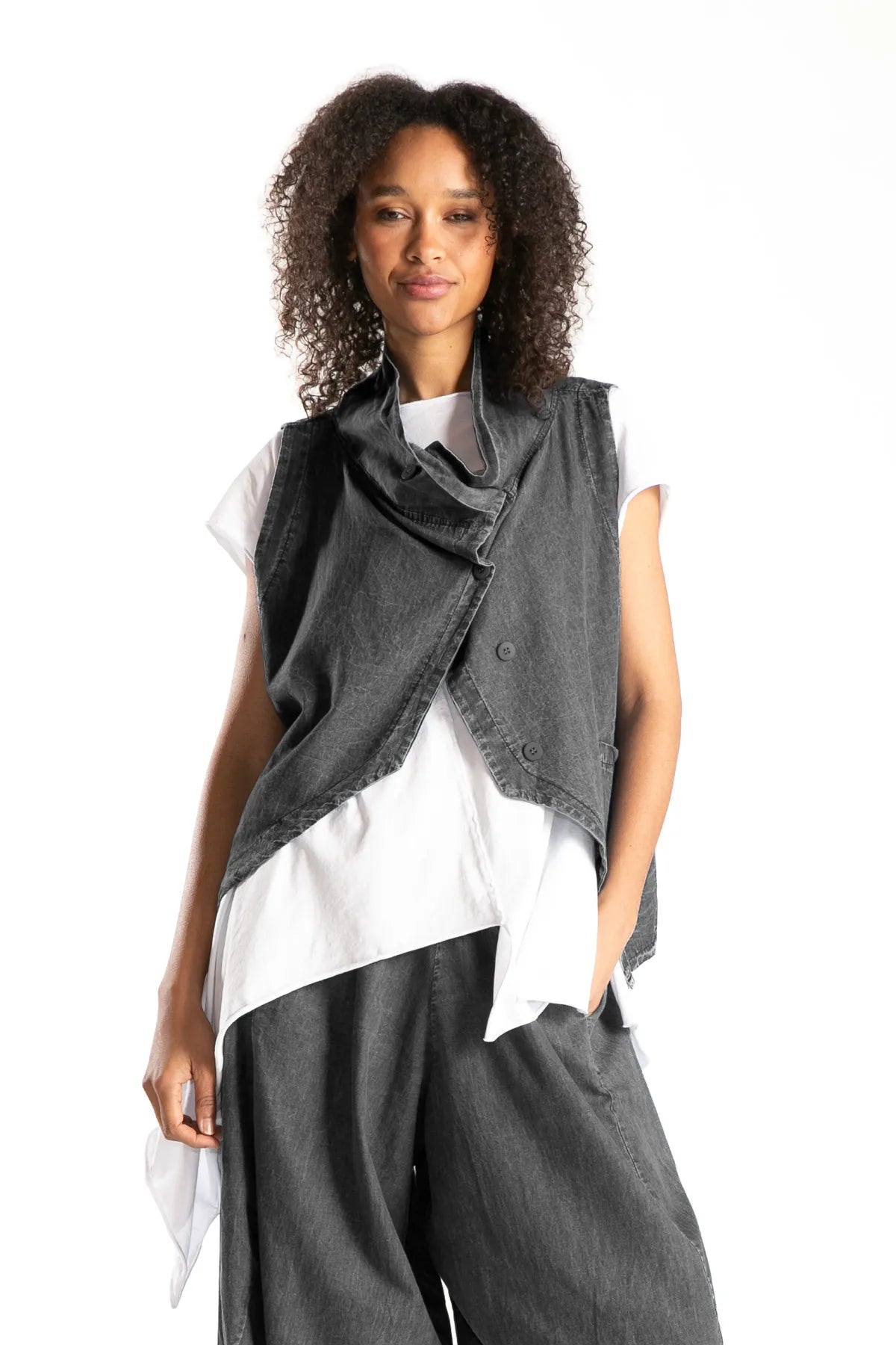 Ragga Tapado Fabian gris Denim de mujer sin mangas, cuello alto vista frontal