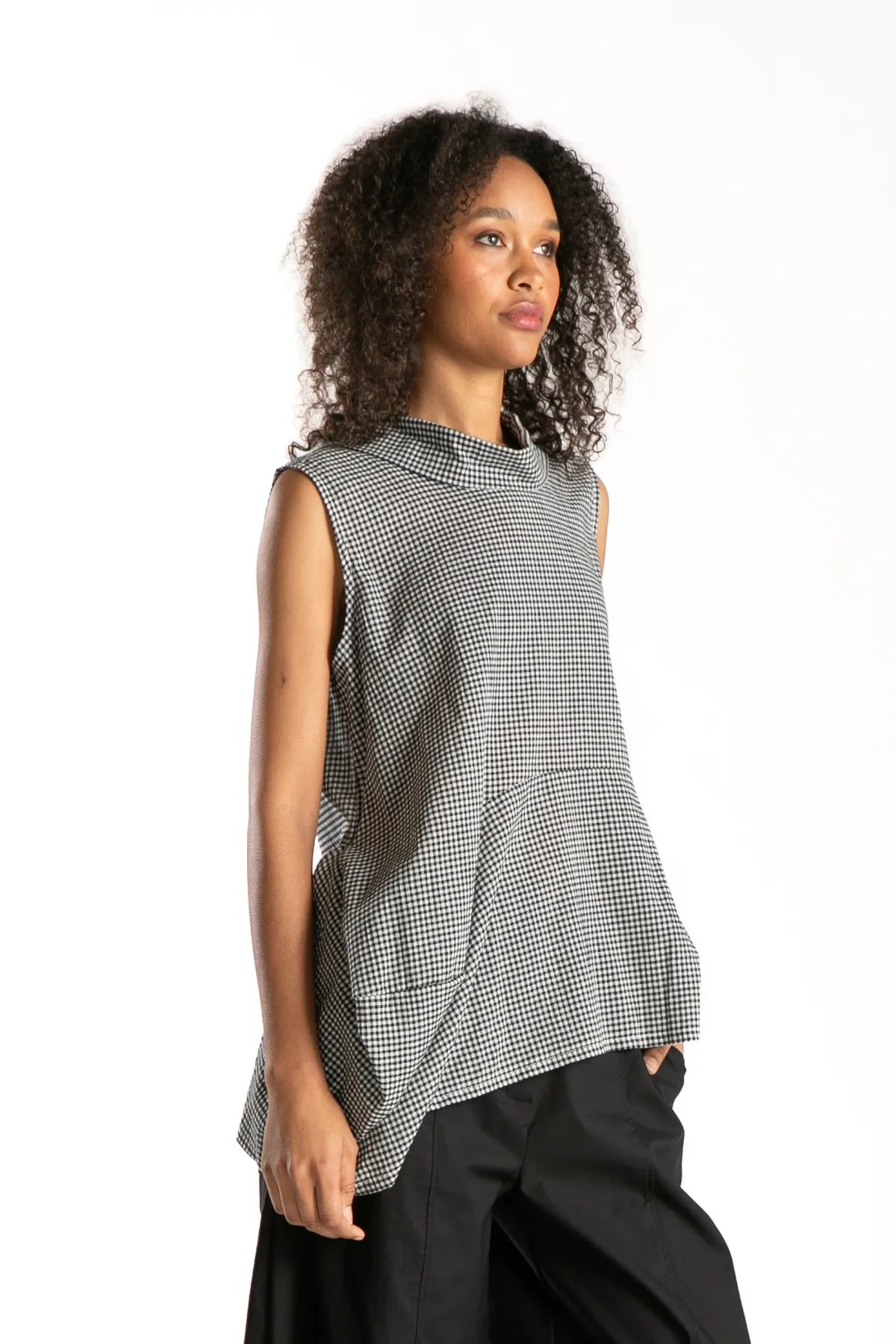 Ragga Top Turin Vichy sin mangas mujer cuello alto vista perfil