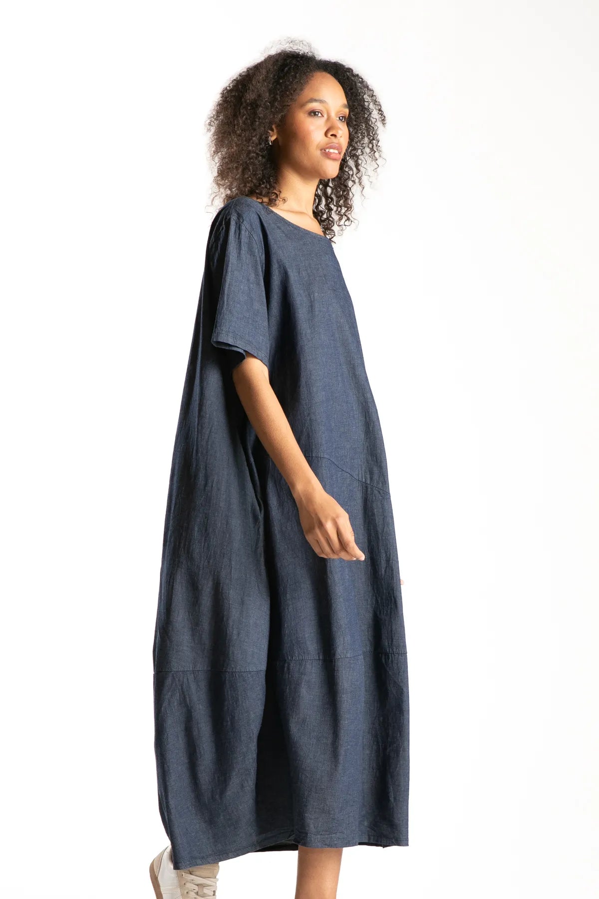 Ragga Vestido Adriana de mujer azul denim corte relajado manga corta escote redondo