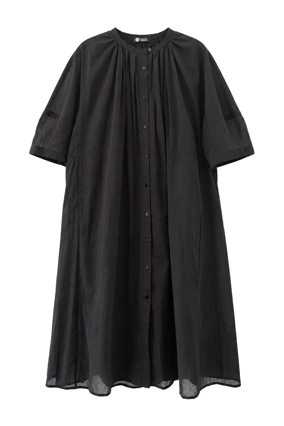 Ragga Vestido Algodón Set Negro Frente Abotonado