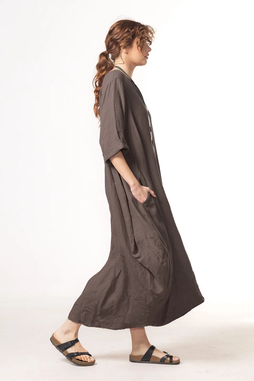 Ragga Vestido Isidora Marrón Lino Perfil