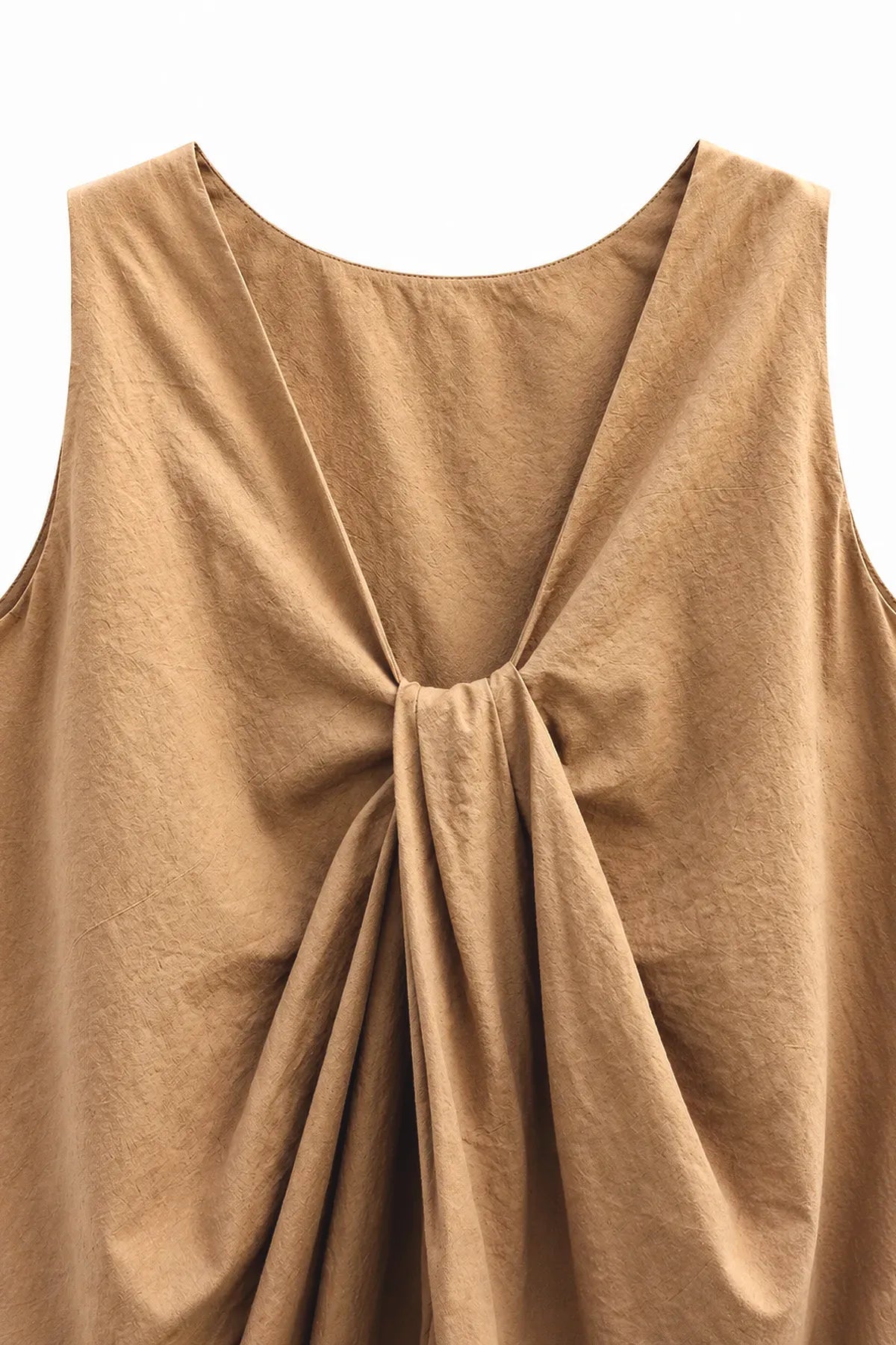 Vestido Algodon Drapeado Espalda Caramelo