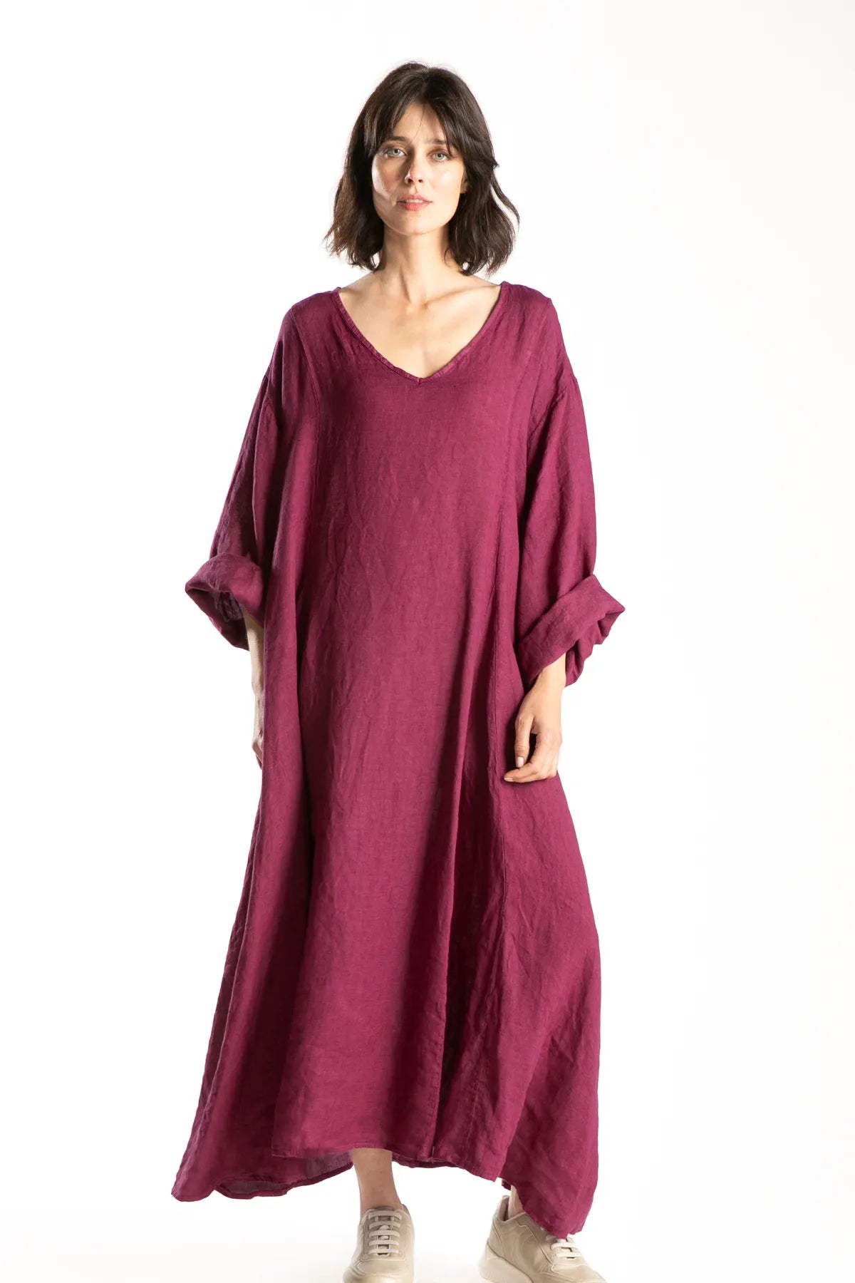 Ragga Vestido Rodas Lino de mujer oversize betarraga vista frontal escote v
