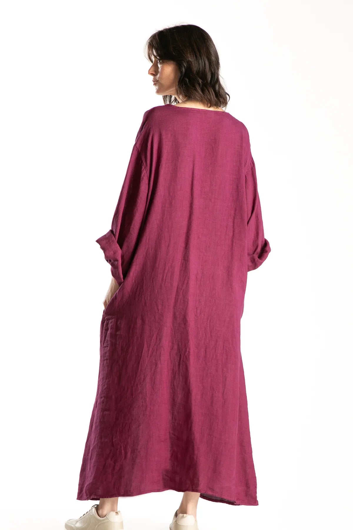 Ragga Vestido Rodas Lino de mujer oversize largo betarraga espalda