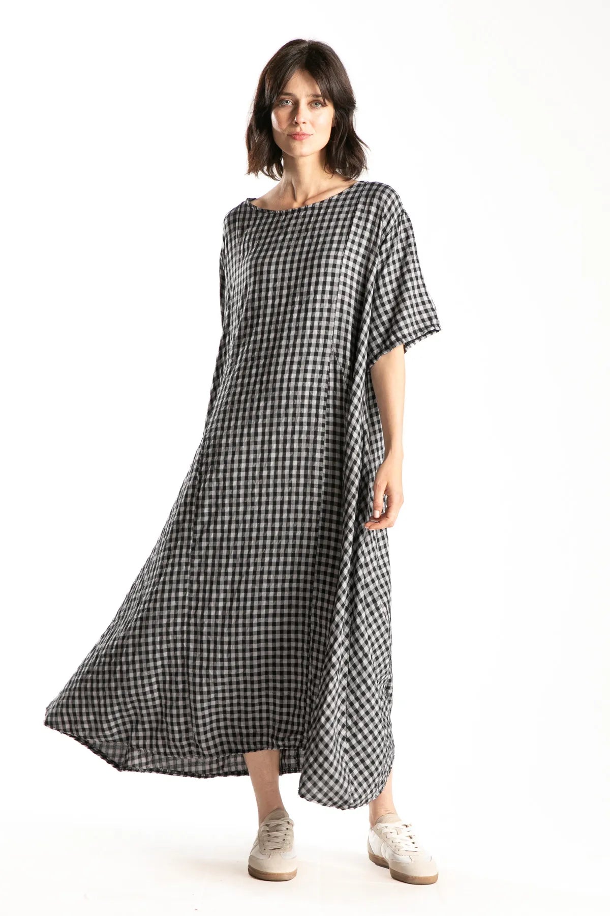 Ragga Vestido mujer Zarbo algodón a cuadros vichy  gris y negro vista frontal