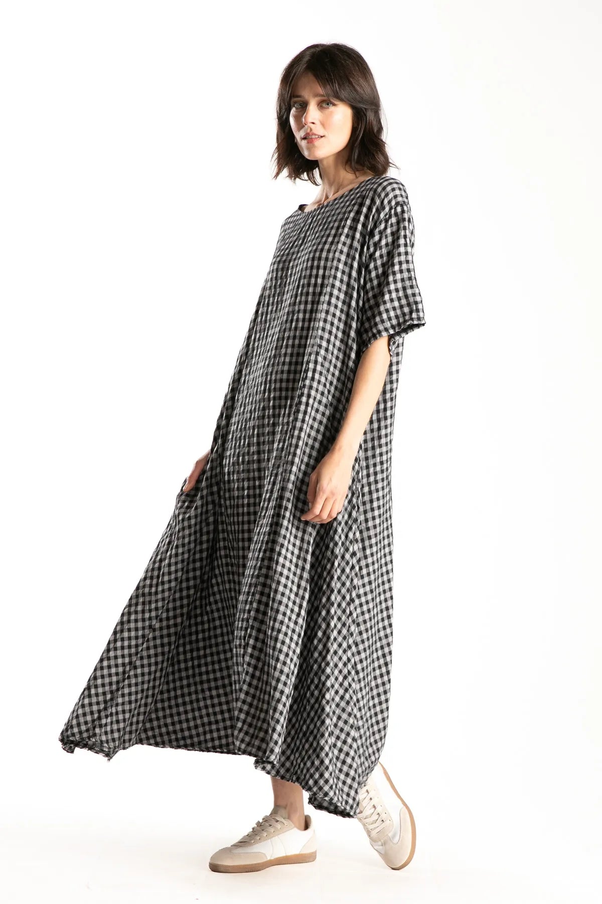 Ragga Vestido manga corta mujer Zarbo a cuadros vichy  gris y negro perfil