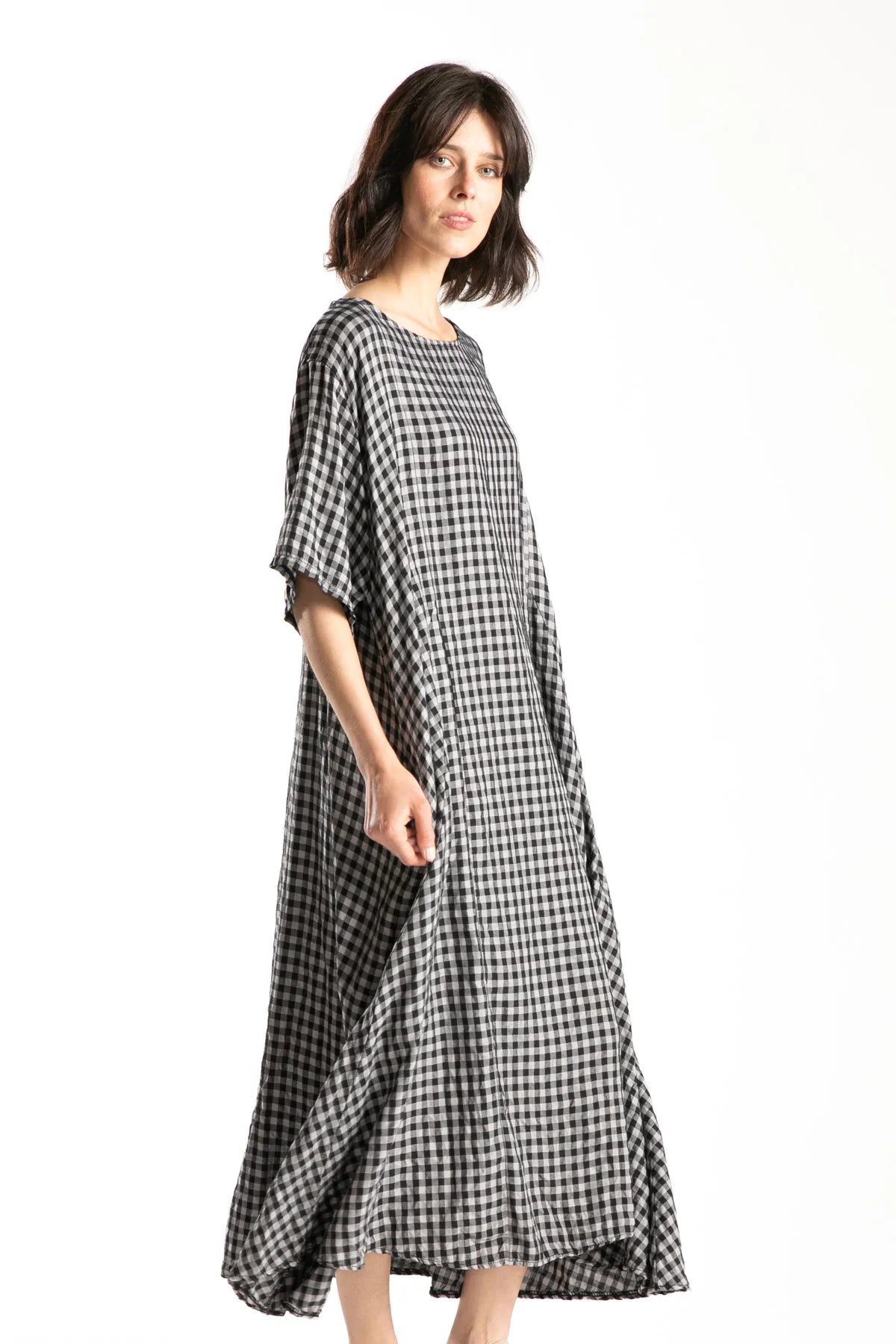 Ragga Vestido mujer Zarbo a cuadros vichy  gris y negro bolsillos a la cadera perfil