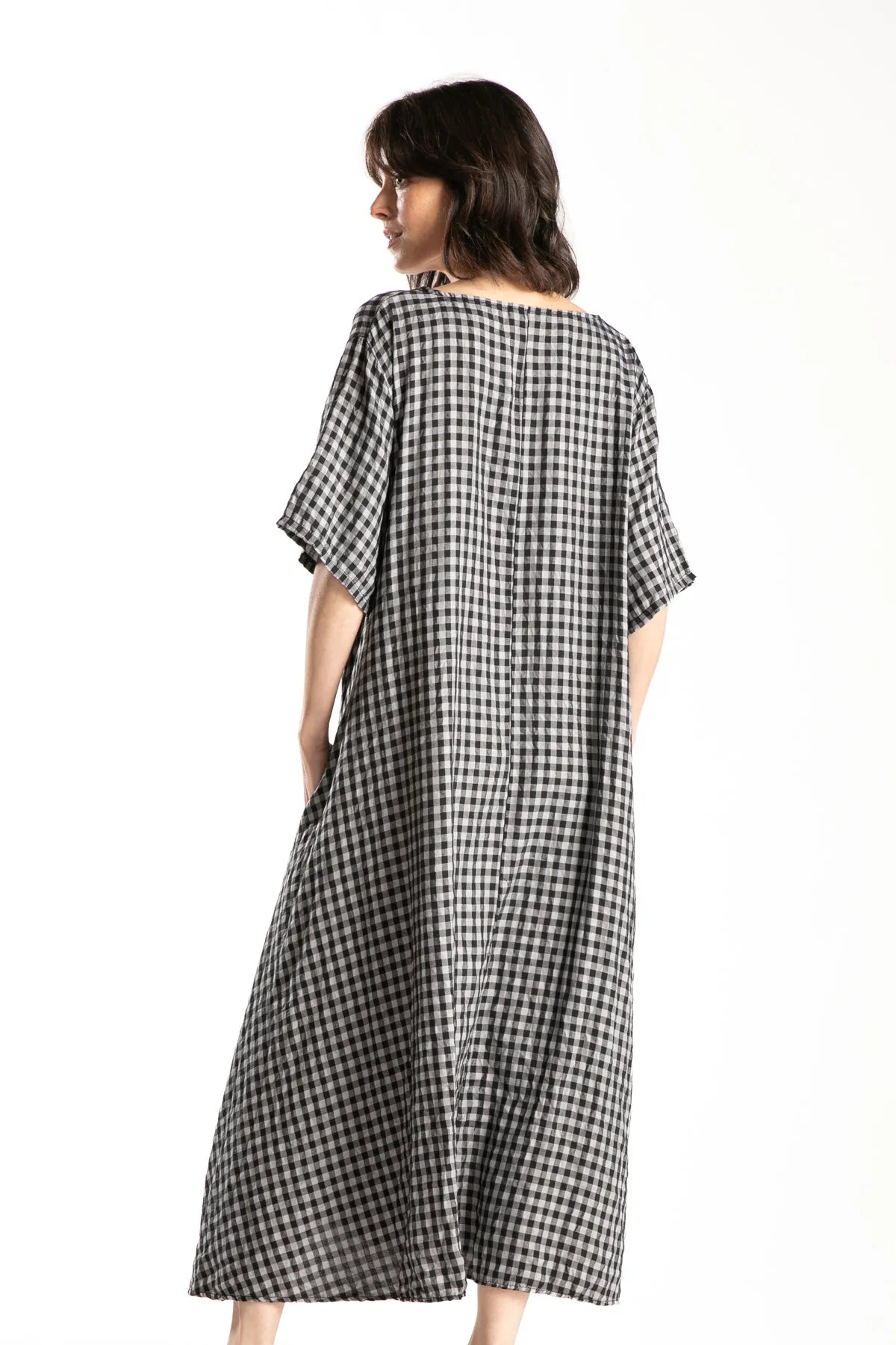 Ragga Vestido largo mujer Zarbo a cuadros vichy  gris y negro espalda