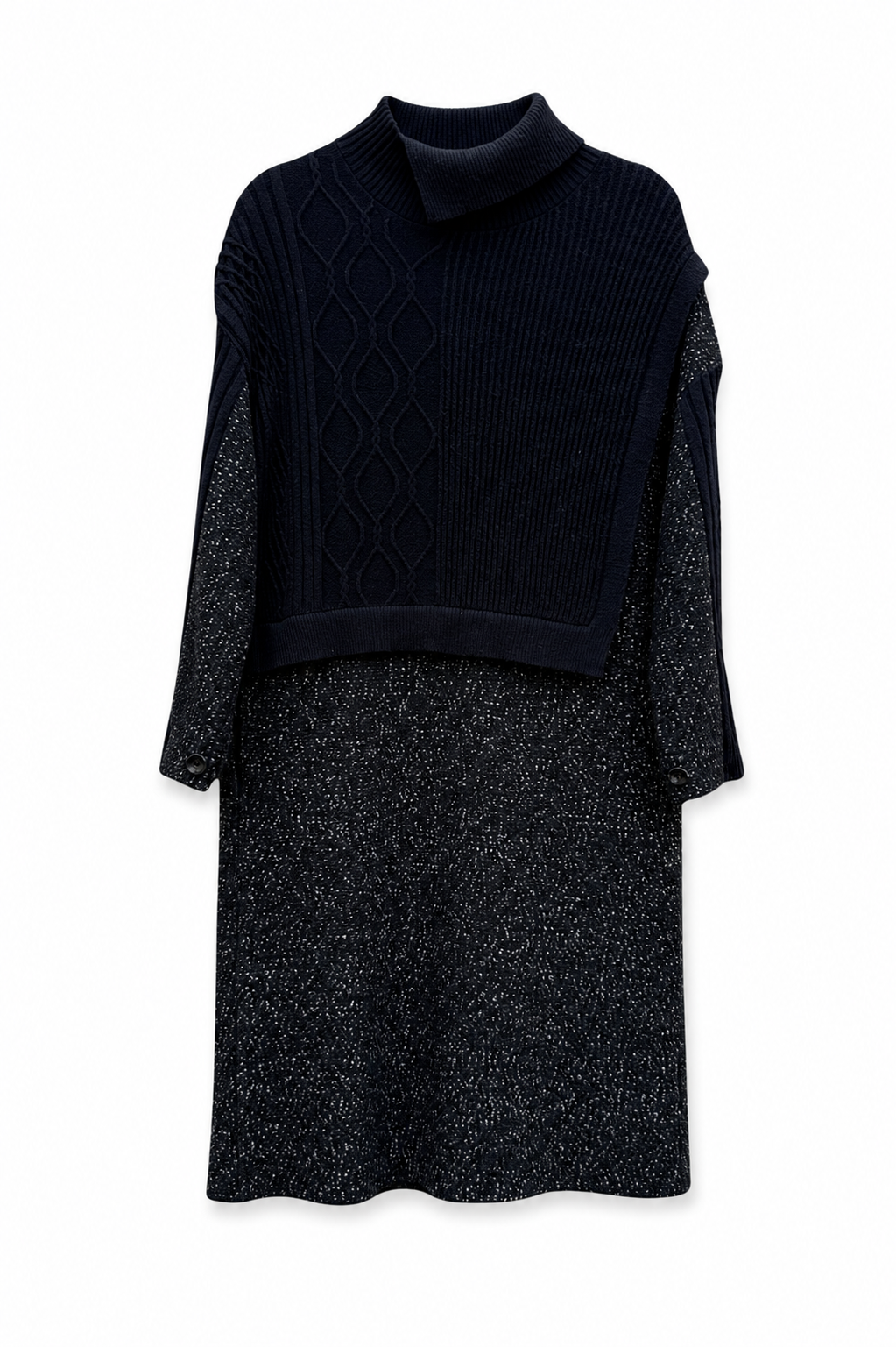 Vestido Lana Relieve Negro