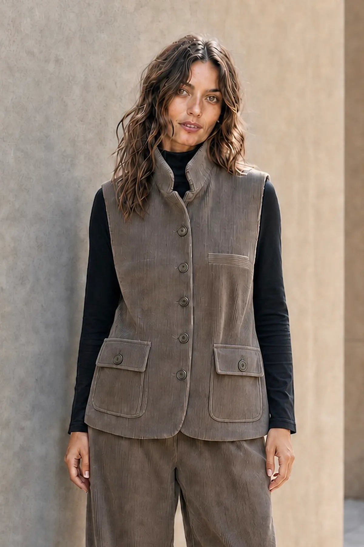 Gilet abotonada gris/vison